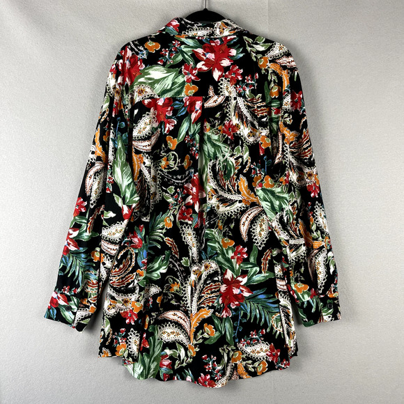 Attitudes Renee Floral Top Womens 3X Blouse Button Up Stretch Tropical Colorful - Picture 9 of 13